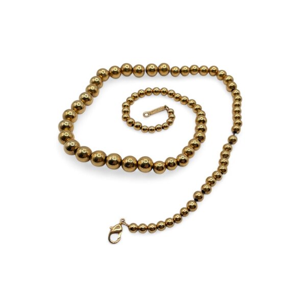 Vintage NAPIER Gold Tone Graduated Pearl Necklace Metal Beads on Chain 23" - Picture 3 of 9